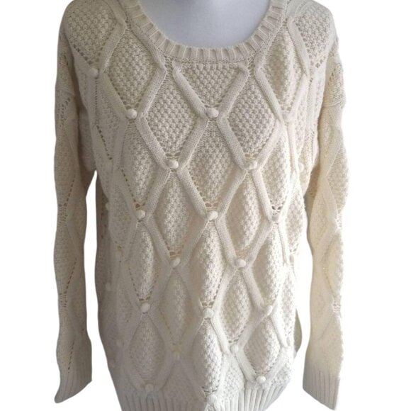 Forever 21 Womens Cream Cable Knit Sweater Medium Long Sleeve Pullover - Picture 1 of 3